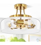 TOBUSA 3-Light Semi Flush Mount Light Fixture, Modern Industrial Glass Ceiling Light with E26 Bas...
