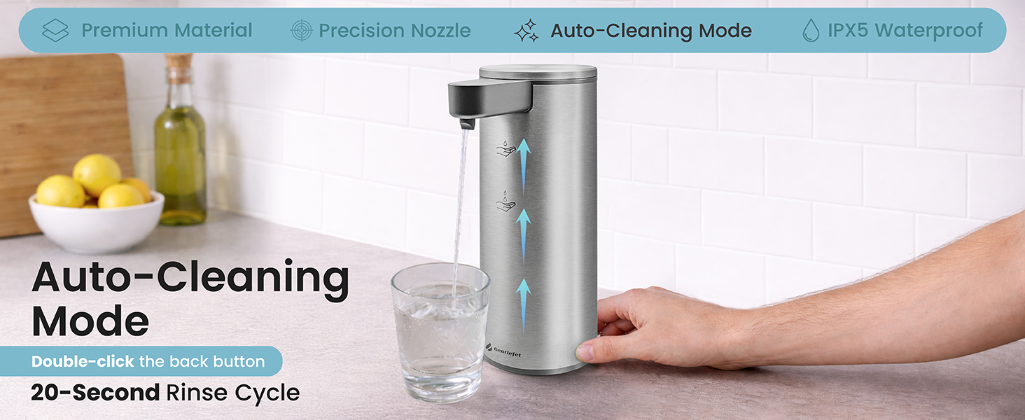 Auto-Clean Mode touchless soap dispenser