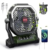 Portable Camping Fan,12000mAh 5 IN 1 Rechargeable Personal USB Small Desk Battery Powered fan wit...