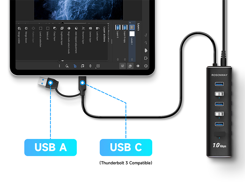powered usb 3.2/usb c hub for laptop and pc