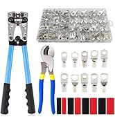 HKS Battery Cable Lug Crimping Tool 10-1 AWG with Cutter, 170 Pcs Tinned Copper Lugs Kit &amp; 210Pcs...