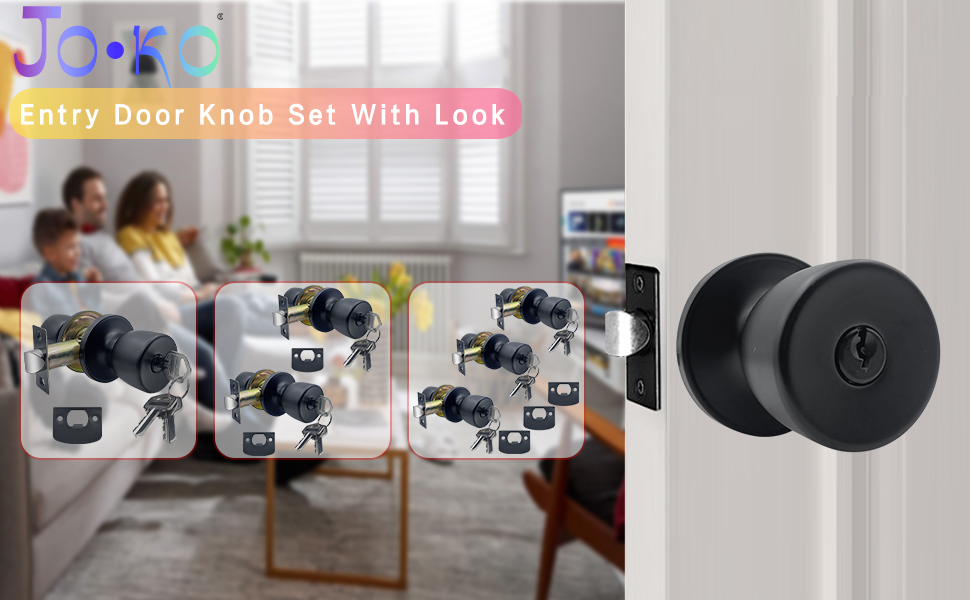 Black Privacy Door Knobs Lock for Bedroom or Bathroom Flat Ball Keyless Door Handles