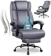 Big and Tall Office Chair with Foot Rest 400lbs, Heavy Duty Executive Leather Office Chair for He...