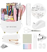 Rotating Desk Organizers and Accessories, 15pcs White Office Supplies Pen Holder for Desk Organiz...