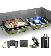 ODSD 2 Burner Camping Stove with Windshield, 20000 BTU Propane Camp Stove, Portable Folding Gas S...