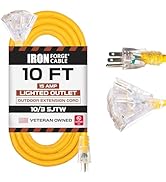 Iron Forge Cable 10 Gauge 10ft Lighted Outdoor Heavy Duty Extension Cord with 3 Outlets - 15 Amp ...