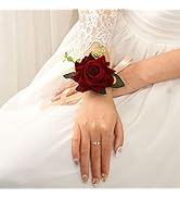 Latious Wedding Bride Wrist Corsage Red Bridal Rose Wrist Flower Bridesmaids Hand Floral Decor Fl...