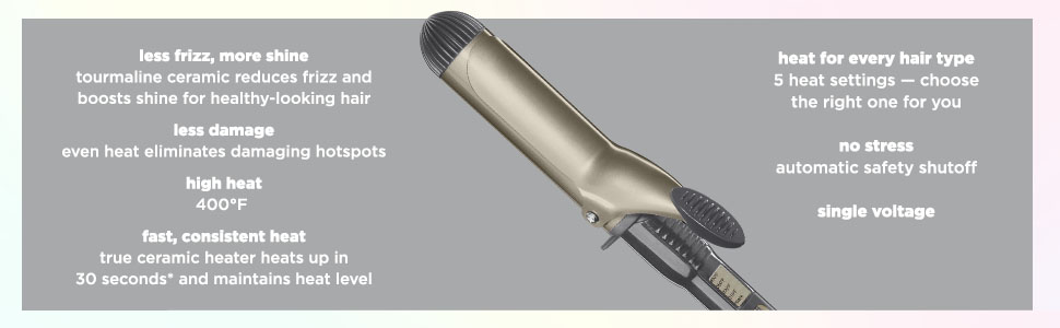 LESS FRIZZ, MORE SHINE. LESS DAMAGE. FAST CONSISTENT HEAT FOR ALL HAIR TYPES