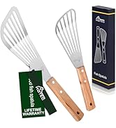HOTEC 2pcs Stainless Steel Wooden Handle Fish Spatula, Metal Spatula Flipping Foods