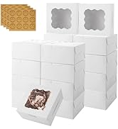 QTLCOHD 100 Pack Bakery Boxes 6 x 6 x 3 Inches Cookie Boxes with Window White Pastry Boxes Bulk T...