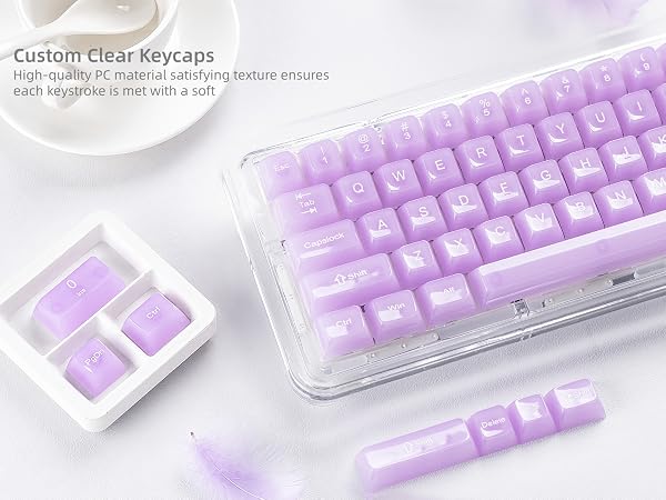 Womier Clear Jelly Keycaps, Ceramic Keycaps Style Cute Transparent Purple Keycaps
