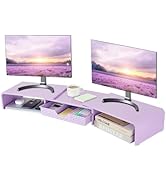 LEKETREE Dual Monitor Stand Riser with Drawer, Desk Organizer and Accessories, Metal Laptop Stand...