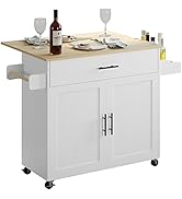 IRONCK Kitchen Island with Storage, Rolling Kitchen Island Table on Wheels with Drop Leaf, Storag...