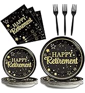 96 Pcs Retirement Party Plates Napkins Tableware Set Happy Retirement Supplies Black and Golden D...