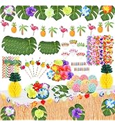 152PCS Hawaiian Luau Party Decoration, Tropical Beach Themed Party Supplies, Aloha Party Decorati...