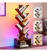 Evermagin 6 Tier Tree Bookshelf with Lights, LED Book Tree Bookcase with Storage Organizer, Small...