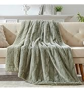 COZYART Faux Fur Throw Blanket Twin for Bed, Sage Green 60