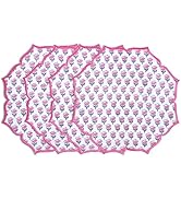 CPC Cotton Placemats Set of 4-Handmade Block Printed Double Layered, Machine Washable, Flower Sca...