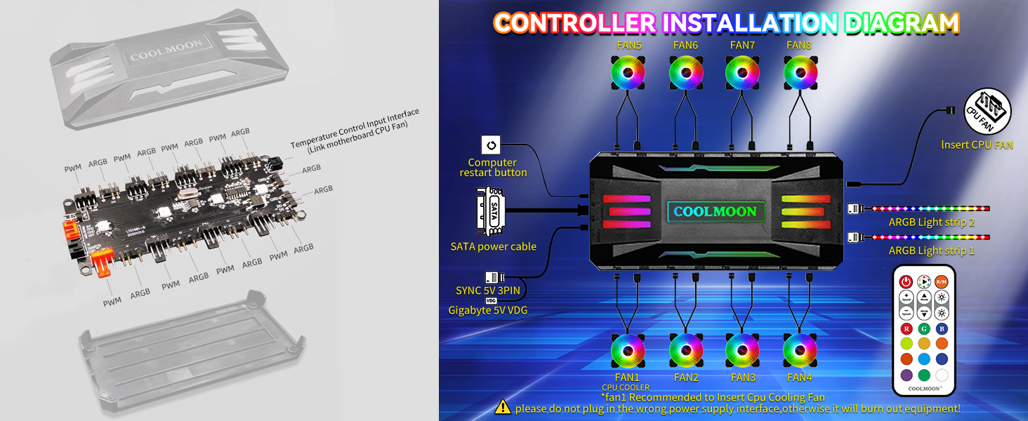 Computer ARgb Fan Temperature Control Integrator 5V argb controller fan Remote Control 