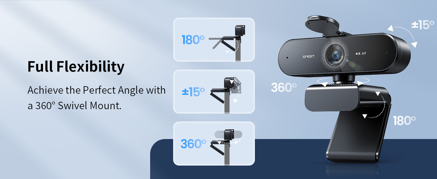 Full flexibility allows you to capture perfect angle in any setting NOVA 4K Webcam