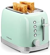 Culinaid 2 Slice Toaster Retro Stainless Steel with 1.5” Extra Wide Slots Bagel, Defrost, Reheat,...