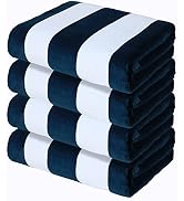Exclusivo Mezcla 4 Pack Cotton Oversized 35x70 Inches Soft Cabana Stripe Thick Beach Towel, Super...