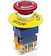mxuteuk 22mm 110/120V LED Light Red Mushroom Emergency Stop Push Button Switch Illuminated Shut O...