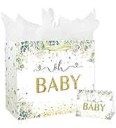 13" Large Baby Boy Girl Gift Bag for Baby Shower or Birthday with Handle, Tissue Paper and Greeti...