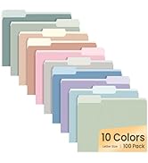 SUNEE File Folders Letter Size 10 Pastel Colors, 100 Pack Manilla Folders 8.5 x 11 1/3-Cut Tabs, ...