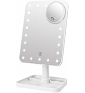 Lighted Makeup Mirror with Magnification, Rechargeable Travel Makeup Mirror with Lights &amp; 10X Mag...