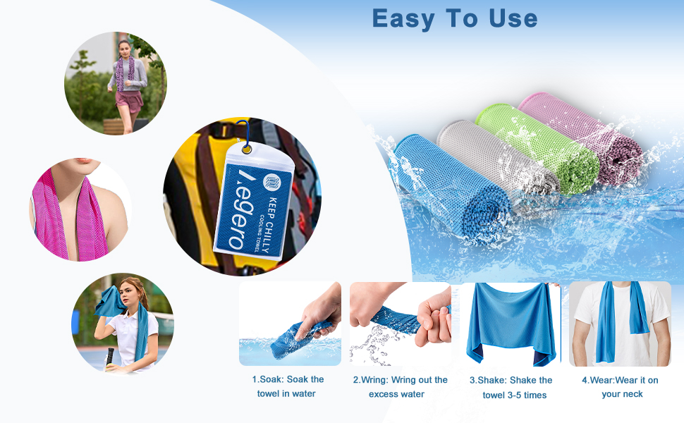 4 Pack Cooling Towels (40&amp;#34;x12&amp;#34;), Cooling Neck Wraps, Ice Towel, Microfiber Towel