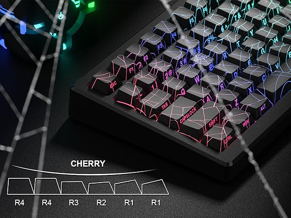 XVX Spider Web Keycaps Shine Through Keycaps cherry Profile, Lines Backlit, Side Printed - Black