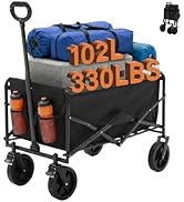 DUMOS Collapsible Wagon Cart Foldable with Wheels, 102L Large Capacity 330 lbs Utility Carts Heav...