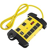 Heavy Duty Power Strip with USB, Workshop 8 Outlet Surge Protector 2700 Joules, Industrial Metal ...