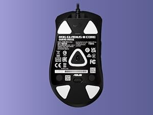 Bottom of ROG Gladius III Core with teflon mouse feed highlighted
