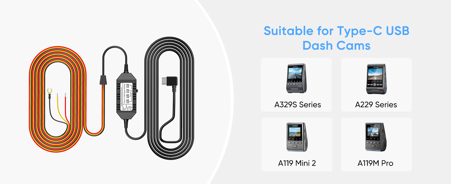 HK4 hardwire kit for parking mode: compatible with A329S, A229 series, A119Mini2, A119M Pro dashcam.