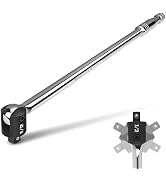 DURATECH 1/2" Drive 17.5-Inch Heavy Duty Breaker Bar with 240° Flex Head | Spring-loaded Detent B...