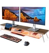 Fenge Dual Monitor Stand, 2 Tiers Acrylic Monitor Riser with LED Lights, 42.5 Inch Wood and Alumi...