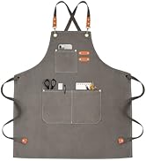 OUNLEN Chef Apron for Men Women Canvas Aprons with 3 Pockets Cross Back Resistant Work Apron for ...