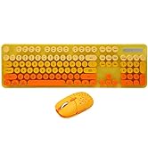 Wireless Keyboard Mouse Combo, Full Size Retro Typewriter Keyboard with Colorful Round Keycap, Po...