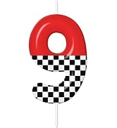 Racing Car Birthday Candles Number 9 Red Black White Checkered Candle for Racing Car Cake Topper,...