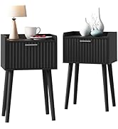 LAATOOREE Nightstand Set of 2, Small Bed Side Table with Fluted Door, End Table with Solid Wood L...