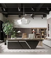 63 Inch L-Shaped Executive Desk, Industrial Modern Wood Office Desk with Locking Drawers, Built-in C...