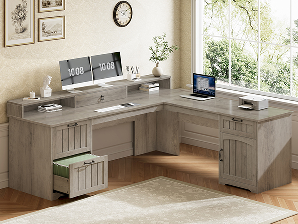 l shaped desk with drawers