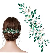 Aswewamt Green Emerald Crystal Bride Wedding Hair Vine Headband Green Leaf Headpiece Gold Bride H...