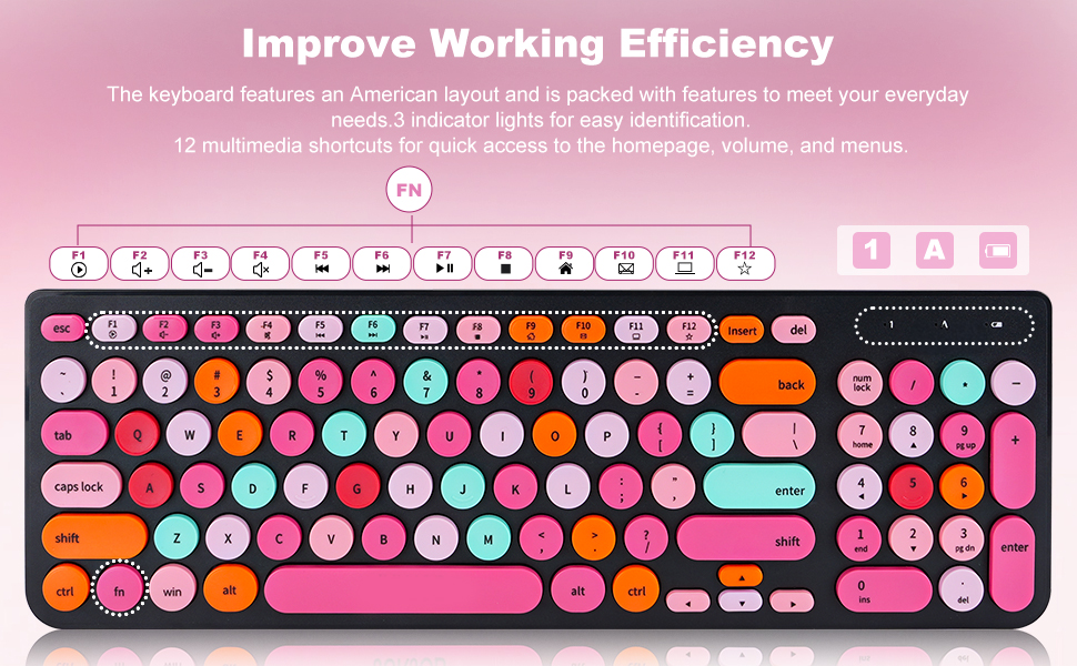 Retro Typewriter Wireless Keyboard with Round Keycaps