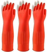 UShioart 3 Pairs of Waterproof Rubber Dishwashing Gloves Fleece-Lined for Kitchen and Household C...