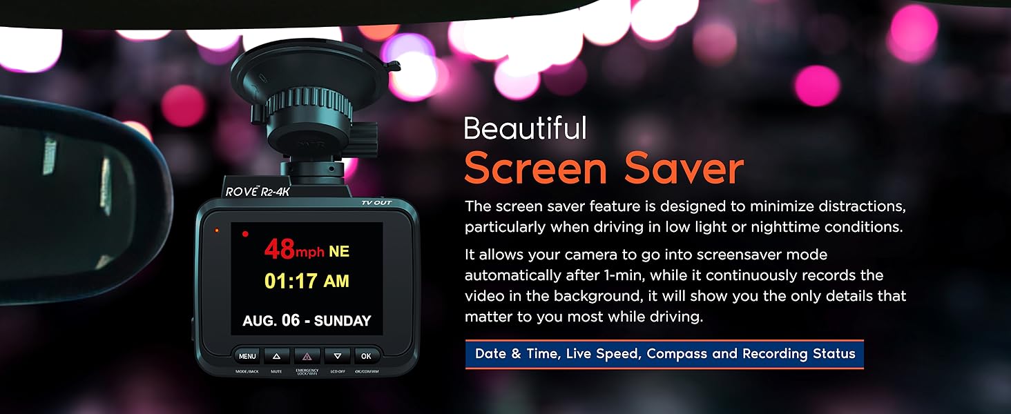 dash cam with live speed, date and time, dashcam screensaver