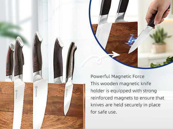 kitchen knife set with a wooden magnetic knife holder