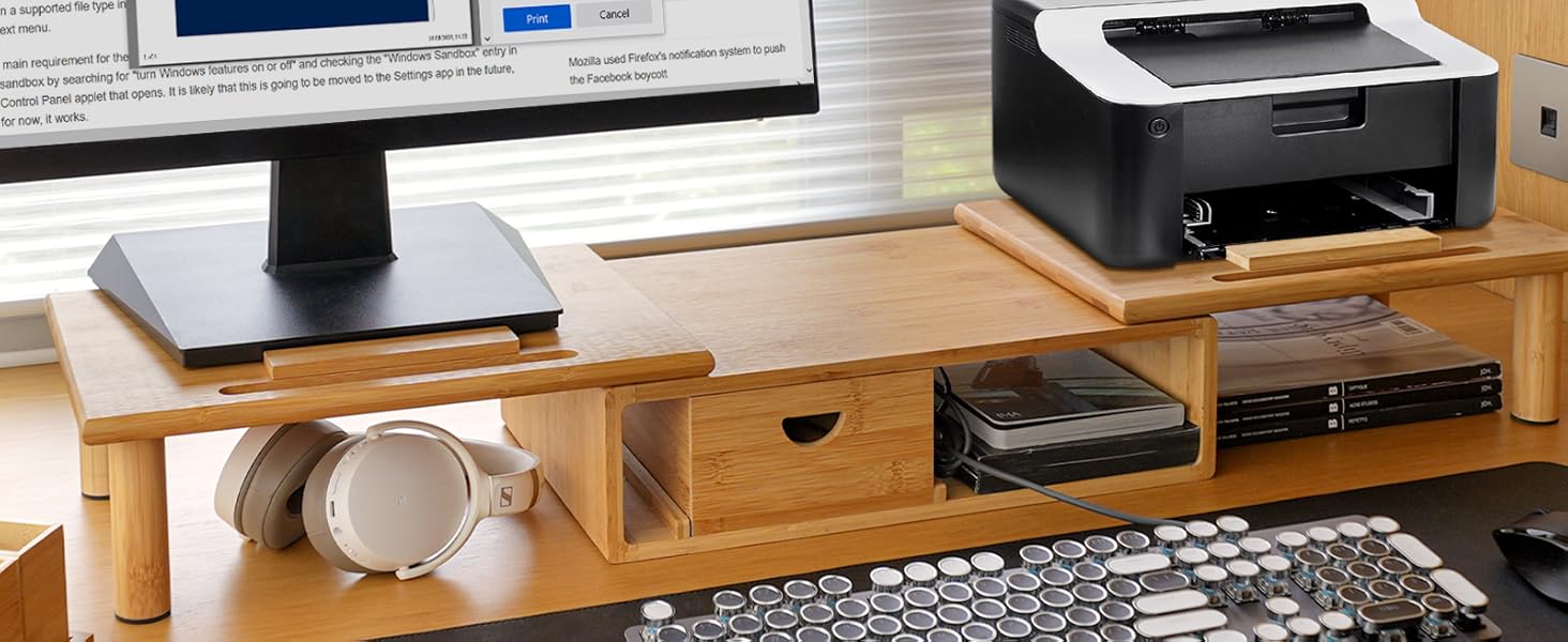 ROCDEER Adjustable Monitor Stand Riser in Bamboo